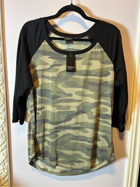 torrid Olive Camo Raglan Top with Black Sleeves